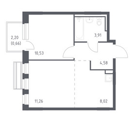Планировка однокомнатной(квартира) площадью 38.2 квадратных метров в ЖК “ЖК Рублевский Квартал”