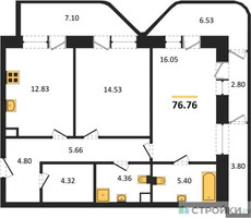Планировка двухкомнатной(квартира) площадью 76.76 квадратных метров в “Квартал Foriver”