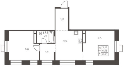 Планировка двухкомнатной(квартира) площадью 65.7 квадратных метров в ЖК “ЖК Новая Ивантеевка”