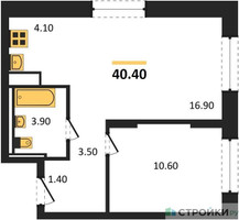 Планировка однокомнатной(квартира) площадью 40.4 квадратных метров в “ЖК Мытищи Парк”