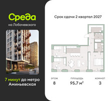 Планировка трехкомнатной(квартира) площадью 95.7 квадратных метров в “ЖК Среда на Лобачевского”