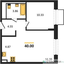 Планировка однокомнатной(квартира) площадью 40 квадратных метров в ЖК “ЖК Квартал Марьино”