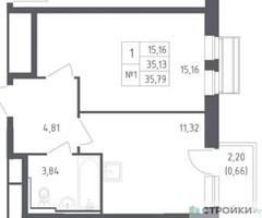 Планировка однокомнатной(квартира) площадью 35.79 квадратных метров в “ЖК Рублевский Квартал”