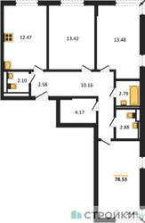 Планировка трехкомнатной(квартира) площадью 78.53 квадратных метров в ЖК “ЖК Мытищи Парк”