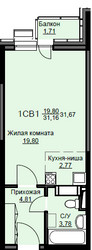 Планировка студии(квартира) площадью 32.3 квадратных метров в ЖК “ЖК Соболевка”