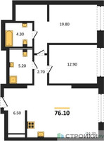 Планировка двухкомнатной(квартира) площадью 76.1 квадратных метров в “ЖК Символ”