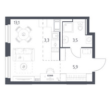 Планировка студии(квартира) площадью 25.5 квадратных метров в “ЖК Мытищи Парк”