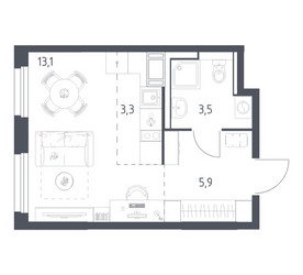 Планировка студии(квартира) площадью 25.5 квадратных метров в ЖК “ЖК Мытищи Парк”