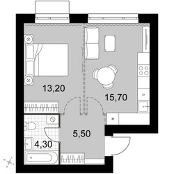 Планировка однокомнатной(квартира) площадью 38.7 квадратных метров в ЖК “Апрелевка Клаб”