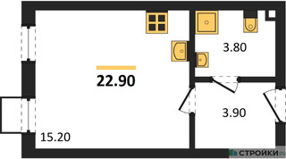 Планировка студии(квартира) площадью 22.9 квадратных метров в “ЖК Лучи-2”