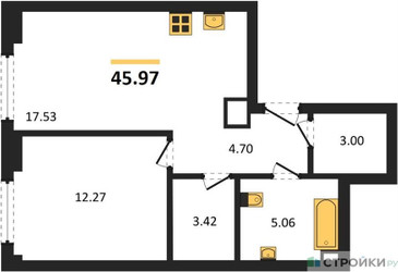 Планировка однокомнатной(квартира) площадью 45.97 квадратных метров в ЖК “ЖК Гранд Фили”