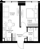 Планировка однокомнатной(квартира) площадью 36.4 квадратных метров в “ЖК Джойс”