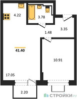 Планировка однокомнатной(квартира) площадью 41.4 квадратных метров в “ЖК Богдановский Лес”