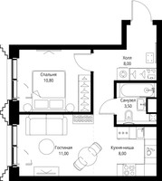 Планировка однокомнатной(квартира) площадью 41.3 квадратных метров в “ЖК SET (Сет)”