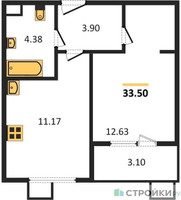 Планировка однокомнатной(квартира) площадью 33.5 квадратных метров в “Жилые кварталы Новое Пушкино”