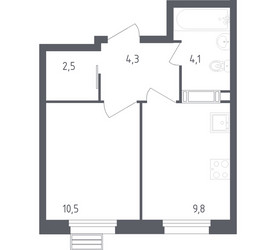 Планировка однокомнатной(квартира) площадью 31.1 квадратных метров в ЖК “ЖК ЭкоБунино (Южное Бунино)”