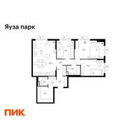 Планировка трехкомнатной(квартира) площадью 90.5 квадратных метров в “ЖК Яуза Парк (Мытищи)”