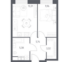 Планировка однокомнатной(апартаменты) площадью 37.71 квадратных метров в “ЖК Пятницкое 58 (Перец)”