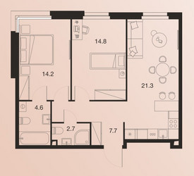 Планировка трехкомнатной(квартира) площадью 65.3 квадратных метров в ЖК “ЖК Твелв”