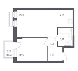 Планировка однокомнатной(квартира) площадью 41.53 квадратных метров в ЖК “ЖК Рублевский Квартал”