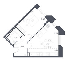 Планировка однокомнатной(апартаменты) площадью 50.63 квадратных метров в “ЖК Скай Спутник”