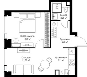 Планировка однокомнатной(квартира) площадью 40.48 квадратных метров в ЖК “Мультиквартал СИТИДЗЕН”
