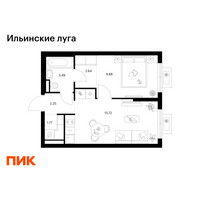 Планировка однокомнатной(квартира) площадью 35.75 квадратных метров в “ЖК Ильинские луга”