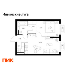 Планировка однокомнатной(квартира) площадью 35.75 квадратных метров в ЖК “ЖК Ильинские луга”