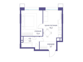 Планировка однокомнатной(квартира) площадью 40.6 квадратных метров в “ЖК Символ”