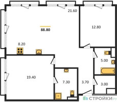 Планировка двухкомнатной(квартира) площадью 89.1 квадратных метров в “ЖК OPUS (Опус)”