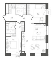 Планировка двухкомнатной(квартира) площадью 71.7 квадратных метров в “ЖК Pave (Пэйв)”