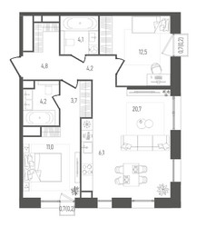 Планировка двухкомнатной(квартира) площадью 71.7 квадратных метров в ЖК “ЖК Pave (Пэйв)”