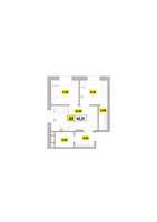 Планировка трехкомнатной(квартира) площадью 45.31 квадратных метров в “ЖК Радость (Радумля Парк)”