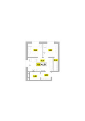 Планировка трехкомнатной(квартира) площадью 45.31 квадратных метров в ЖК “ЖК Радость (Радумля Парк)”