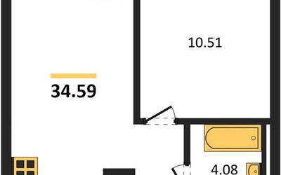 Планировка однокомнатной(квартира) площадью 34.59 квадратных метров в ЖК “ЖК Квартал Западный”