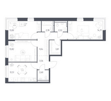 Планировка трехкомнатной(квартира) площадью 78.35 квадратных метров в “ЖК Богдановский Лес”