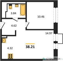 Планировка однокомнатной(квартира) площадью 38.21 квадратных метров в “ЖК Новое Видное”