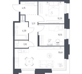 Планировка двухкомнатной(апартаменты) площадью 55.96 квадратных метров в ЖК “ЖК Апарт-отель Тропарево парк”
