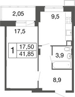 Планировка однокомнатной(квартира) площадью 41.8 квадратных метров в “ЖК Времена года”
