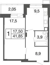 Планировка однокомнатной(квартира) площадью 41.8 квадратных метров в ЖК “ЖК Времена года”