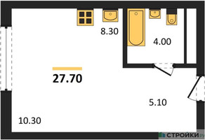 Планировка студии(квартира) площадью 27.7 квадратных метров в “ЖК Переделкино Ближнее”