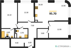 Планировка трехкомнатной(квартира) площадью 95.7 квадратных метров в “ЖК STONE Sokolniki (Сокольники)”