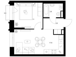 Планировка однокомнатной(квартира) площадью 36.8 квадратных метров в “ЖК Середневский лес”