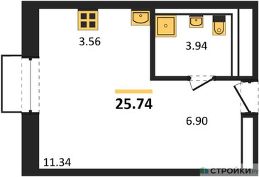 Планировка студии(квартира) площадью 25.74 квадратных метров в ЖК “ЖК Квартал Строгино”