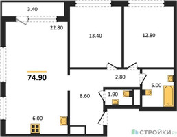 Планировка двухкомнатной(квартира) площадью 74.9 квадратных метров в “Квартал Филатов луг”