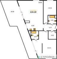 Планировка двухкомнатной(квартира) площадью 114.1 квадратных метров в “Квартал Foriver”