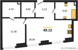 Планировка однокомнатной(квартира) площадью 49.12 квадратных метров в “ЖК "Гранд Фили"”