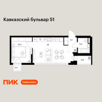 Планировка однокомнатной(квартира) площадью 35.9 квадратных метров в “ЖК Кавказский бульвар 51”