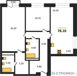 Планировка двухкомнатной(квартира) площадью 78.1 квадратных метров в “ЖК Квартал Метроном”