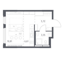 Планировка студии(квартира) площадью 26.49 квадратных метров в “ЖК Космический Квартал”